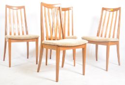 G-PLAN - FOUR RETRO MID CENTURY TEAK RAIL BACK DINING CHAIRS