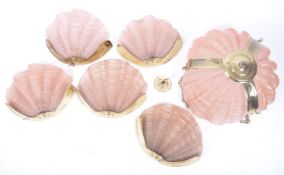 SET OF ART DECO 1930S SALMON OPAQUE GLASS CLAM SHELL LIGHTS