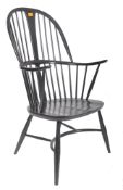 CONTEMPORARY ERCOL WINDSOR EBONISED WOOD ARMCHAIR