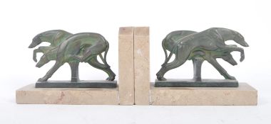 PAIR OF ART DECO 1930S BRONZE LEAPING HOUNDS BOOK ENDS