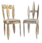 PAIR OF VINTAGE 1990S FRENCH NICOLAS BLANDIN IRON THRONE CHAIRS