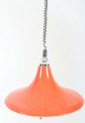 A retro vintage 20th century UFO industrial metal rise & fall ceiling light lamp. The ceiling lamp
