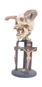 CONTEMPORARY DEMOINSTIC SKULLS HEAD ON STAND