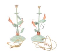 PAIR OF RETRO VINTAGE METAL OPALINE SHADE TABLE LAMPS