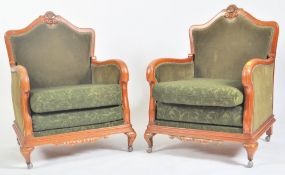 PAIR OF VINTAGE TEAK FRENCH NEOCLASSICAL INSPIRED ARMCHAIRS