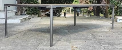 CONTEMPORARY OAK & METAL DOUBLE SIDE INDUSTRIAL OFFICE DESK