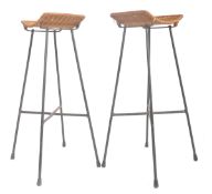PAIR OF RETRO MID CENTURY WICKER & METAL BAR STOOLS