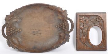 1940'S BLACK FOREST CARVED WOODEN TRAY & PICTURE FRAME