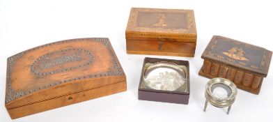 SATINWOOD JEWELLERY BOX - WOODEN PUZZLE BOX & OTHER ITEMS