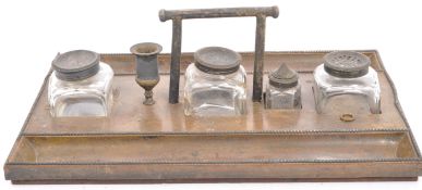 VICTORIAN 19TH CENTURY MAHOGANY & SILVER PLATE DESK TIDY