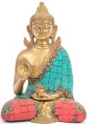 20TH CENTURY BRASS INDIAN & CERAMIC BUDDHA FIGURE