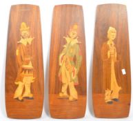 SET OF VINTAGE MAHOGANY ITALIAN INSPIRED CLOWNS WALL PLAQUES
