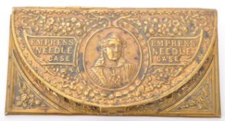 19TH CENTURY AVERY STYLE BRASS NEEDLE CASE - 'THE EMPRESS'