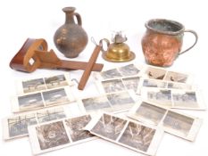 EARLY 20TH C WOODEN & BRASS STEREO CARD VIEW WITH SLIDES