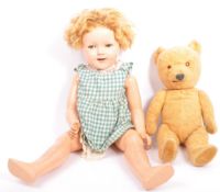 VINTAGE SHIRLEY TEMPLE DOLL & ENGLISH TEDDY BEAR