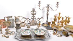LARGE COLLECTION OF VINTAGE BRASS & SILVER PLATED ITEMS