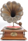 A VINTAGE REPRODUCTION RECORD PLAYER TURNTABLE GRAMOPHONE