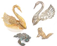 ASSORTMENT OF CURIOS - SWAN SALTS - BRONZE FIGURES