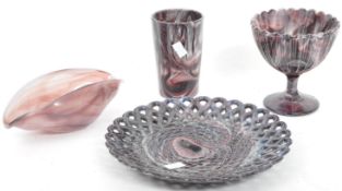 VINTAGE 20TH CENTURY SOWERBY PURPLE SLAG MALACHITE GLASS