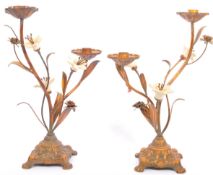 PAIR OF ITALIAN MID CENTURY TOLEWARE & COPPER CANDLESTICKS