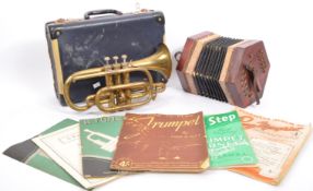 VINTAGE RENOWN BRASS TRUMPET & SQUEEZE BOX