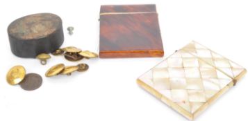 VICTORIAN CALLING CARD CASES T/W PAPIER MACHE SNUFF POT