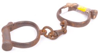 EARLY 19TH CENTURY 1916 CAST IRON HANDCUFFS STAMPED HIATT
