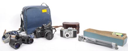 VINTAGE PRAKTICA & AKARELLE CAMERAS WITH LENSES AND STAND