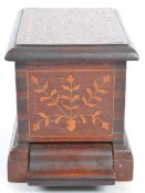 A VINTAGE COPPER INLAID OAK BOX CIGARETTE DISPENSER