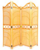 A VINTAGE 70'S BAMBOO AND WICKER FOLDING DISCRETION SCREEN