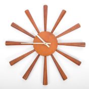 MID CENTURY TEAK DANISH INSPIRED SUNBURST WALL CLOCK