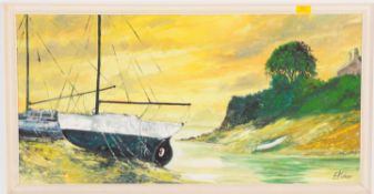 E KILNER (20TH CENTURY) OIL ON BOARD SAILBOAT PAINTING