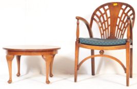 EDWARDIAN LATTICE BACK ARMCHAIR & QUEEN ANNE REVIVAL TABLE