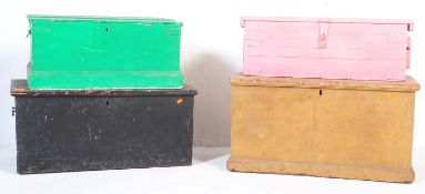 FOUR VICTORIAN PAINTED WOODEN TRAVEL TRUNKS CHESTS