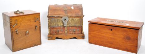 THREE VICTORIAN & LATER TEA CADDY STORAGE WOODEN BOXES