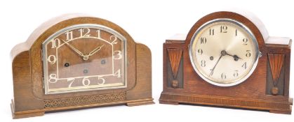 TWO ART DECO MAHOGANY CASED MANTEL CLOCKS