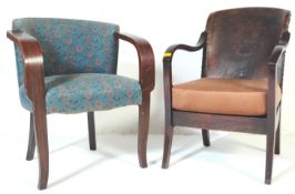 1920S MAHOGANY LEATHER ARMCHAIR & ART DECO ARMCHAIR