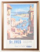 LARGE ST IVES CORNWALL TRAVEL BY TRAIN FRAMED PRINT