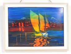 VINTAGE 20TH CENTURY 1967 OIL ON BOARD PAINTING OF YACHTS