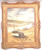 A 1970S 'STRANDED' BOATING OIL ON CANVAS BY ARTHUR G CADDICK