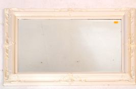 LARGE VINTAGE WHITE WOODEN DECORATIVE FRAMED WALL MIRROR