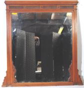 19TH CENTURY OAK OVERMANTEL MAHOGANY MIRROR