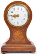 EDWARDIAN INLAID MAHOGANY BALLOON MANTEL CLOCK