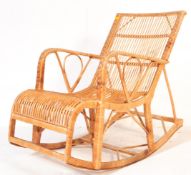 VINTAGE 1970S BAMBOO & WICKER ROCKING CHAIR