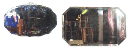 TWO VINTAGE 20TH CENTURY FRAMELESS HANGING WALL MIRRORS