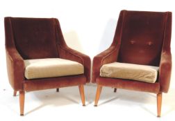 PAIR OF VINTAGE 20TH CENTURY BROWN VELVET ARM CHAIRS