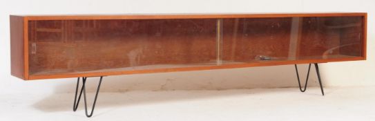 RETRO VINTAGE LOW TEAK WOOD GLAZED BOOKCASE