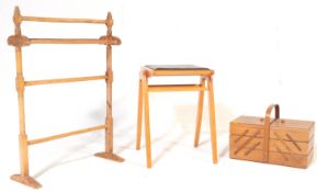RETRO MID CENTURY TEAK SEWING BOX - STOOL - TOWEL RAIL