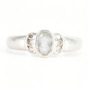 HALLMARKED 9CT WHITE GOLD AQUAMARINE & DIAMOND RING
