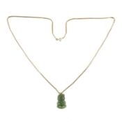 HALLMARKED 9CT GOLD SNAKE CHAIN & NEPHRITE HEI TIKI PENDANT